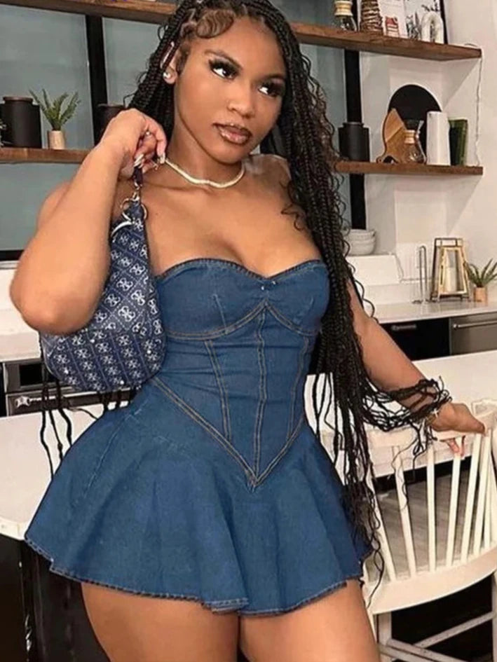 Denim inspired Tube Mini Dress