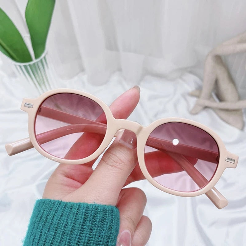 Oval Small Trendy Fashion Plastic Sunglasses
