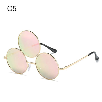 "My Third Eye" Round Reflective 3 Lens Frame Sunglasses