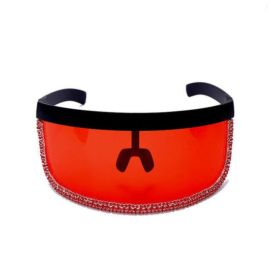 Rhinestone Trim Visor Shield Sunglasses