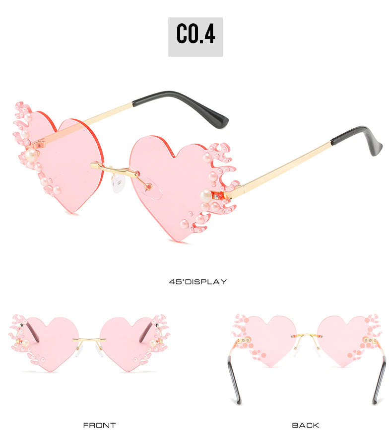 Fire Hearts Rimless Sunglasses