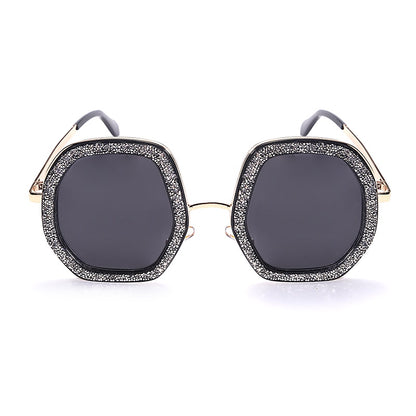 Oversize Odd Shape Glitter Round Sunglasses