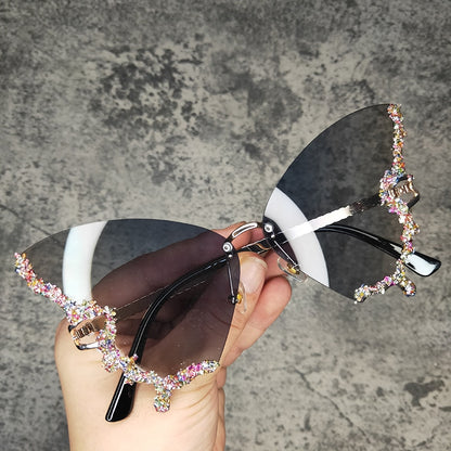 Butterfly Diamond Rhinestone Rimless Sunglasses