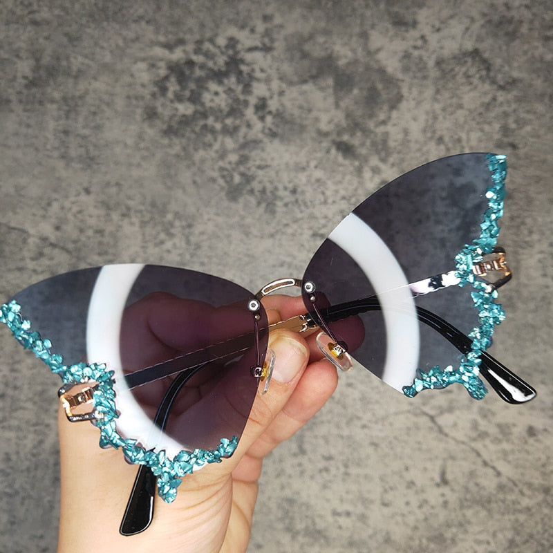 Butterfly Diamond Rhinestone Rimless Sunglasses