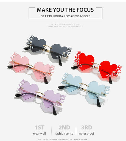 Fire Hearts Rimless Sunglasses