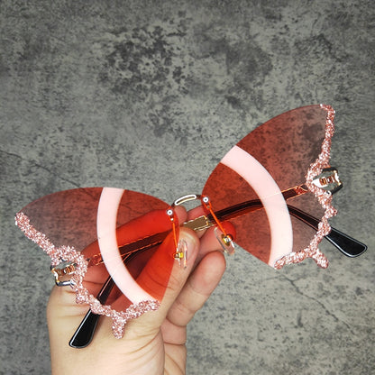 Butterfly Diamond Rhinestone Rimless Sunglasses