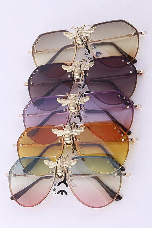 Bee Aviator Metal Sunglasses - Weekend Shade Sunglasses