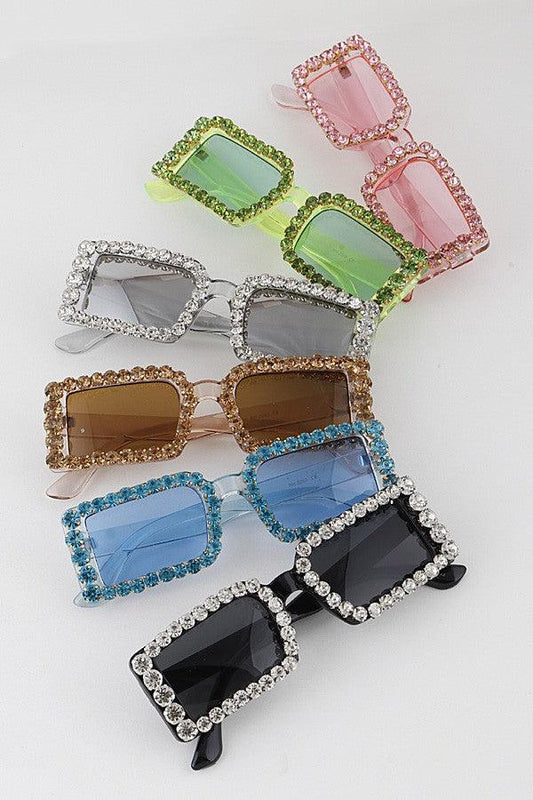 Rhinestone Rectangle Sunglasses - Weekend Shade Sunglasses